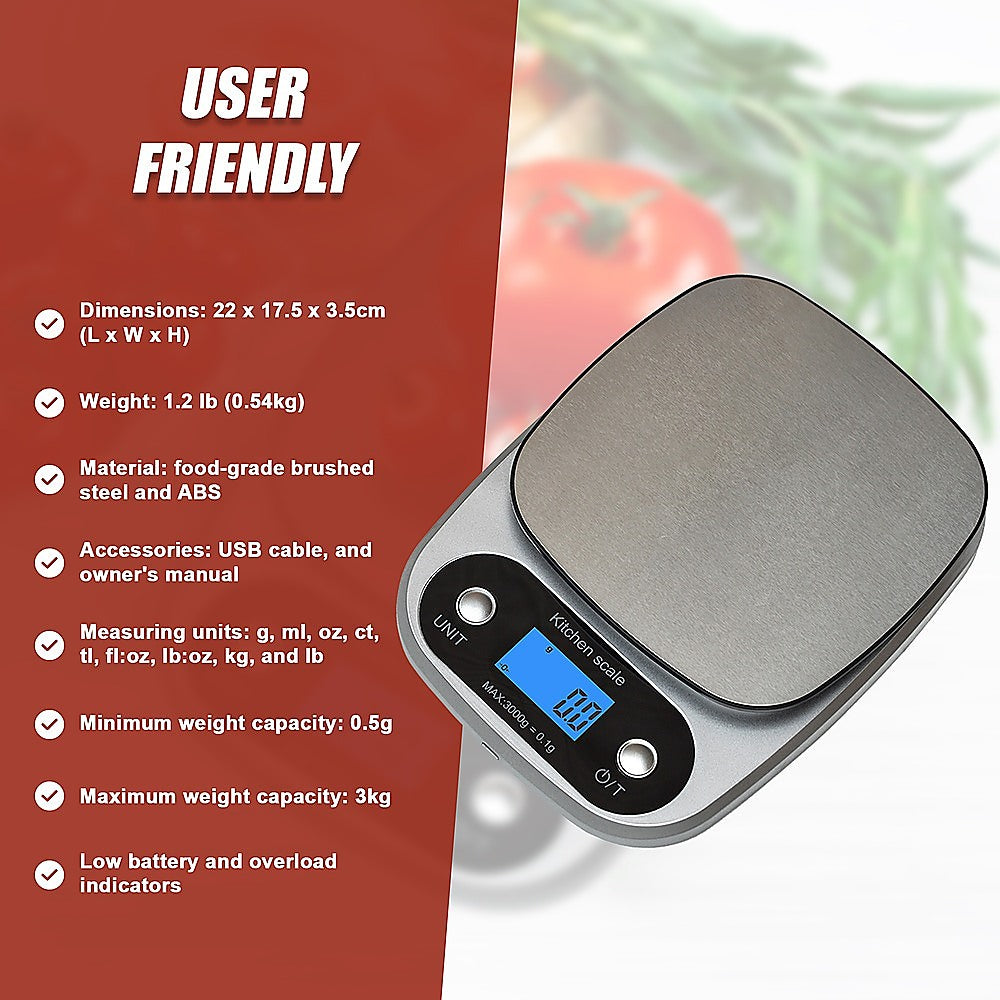 Kitchen Scales: 0.1g Digital Kitchen Scale 3kg Rechargeable High Precision Food