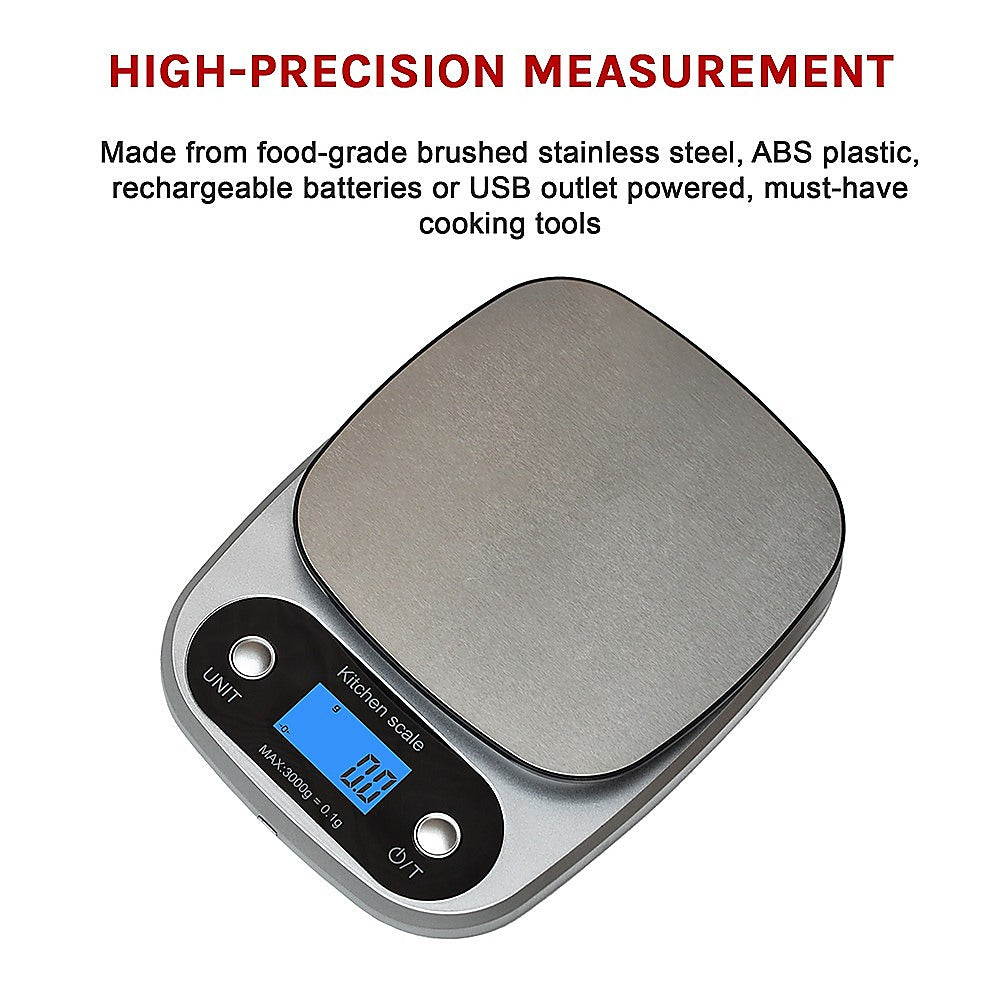 Kitchen Scales: 0.1g Digital Kitchen Scale 3kg Rechargeable High Precision Food