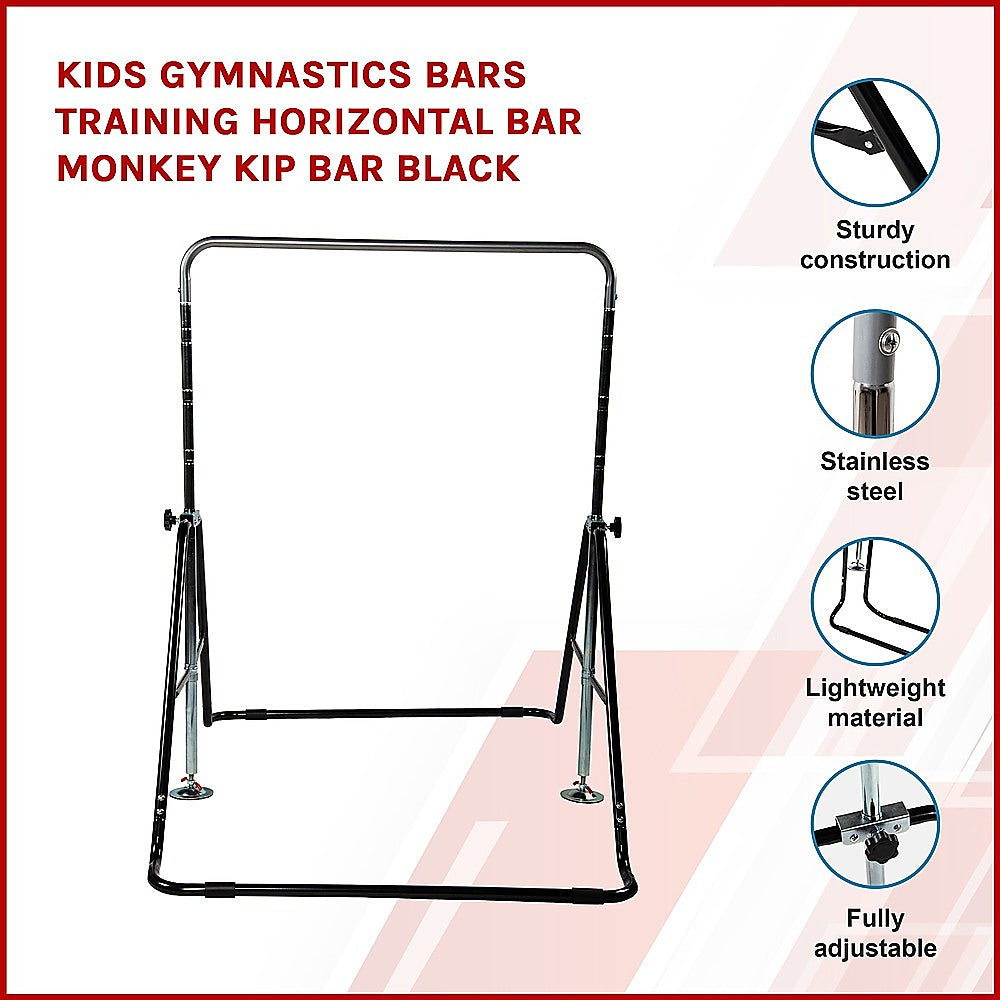 Gym Equipment & Accessories: Kids Gymnastics Bars Training Horizontal Bar Monkey Kip Bar Black