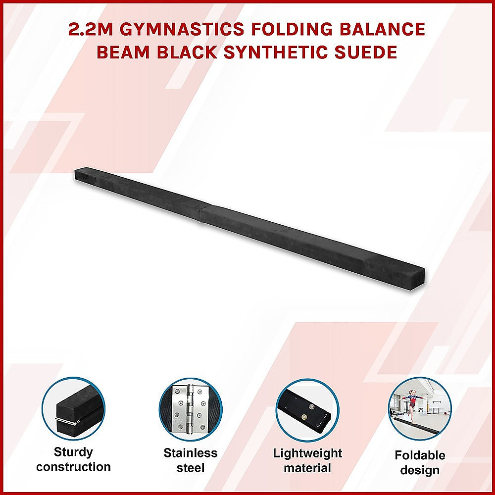 Yoga & Pilates: 2.2m Gymnastics Folding Balance Beam Black Synthetic Suede
