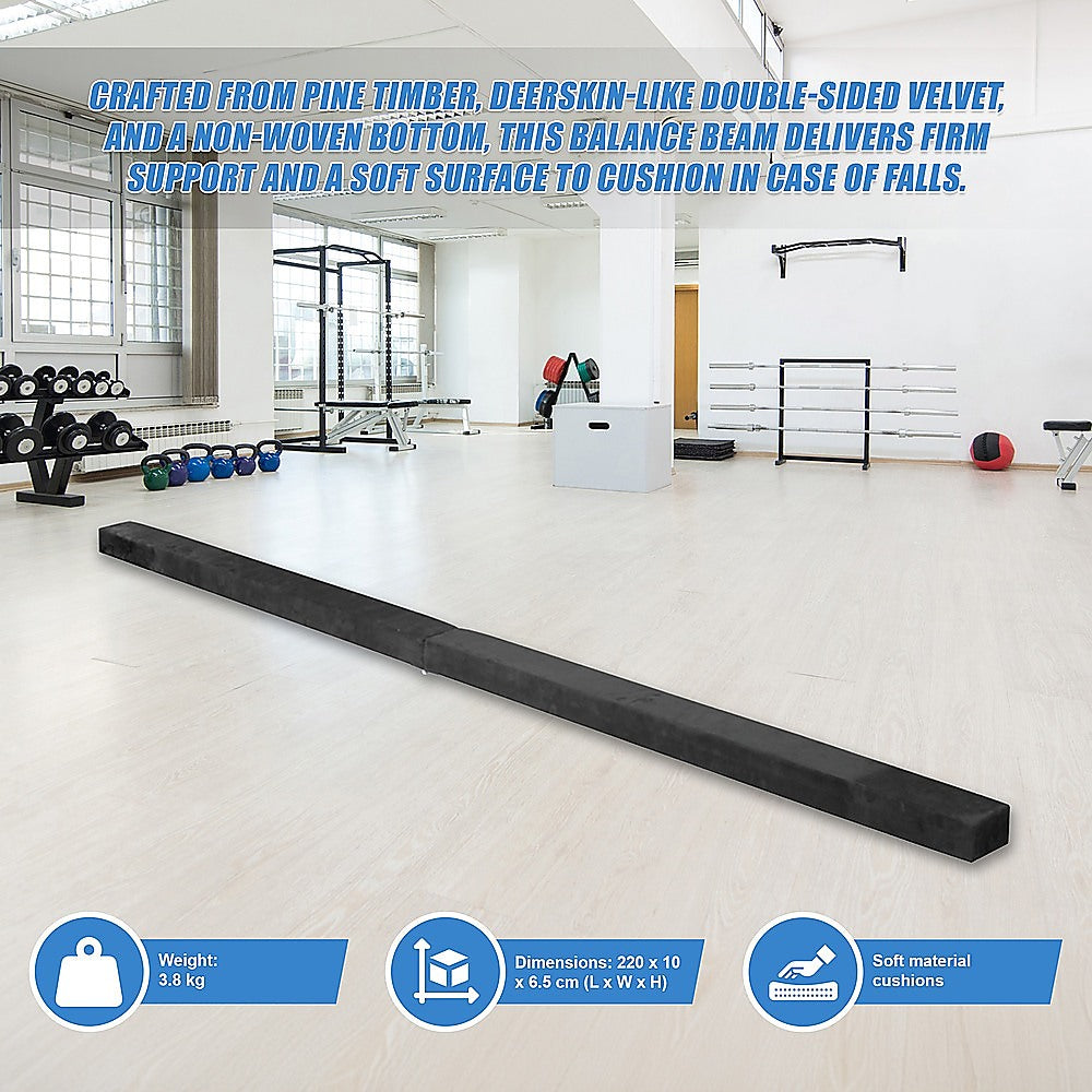Yoga & Pilates: 2.2m Gymnastics Folding Balance Beam Black Synthetic Suede
