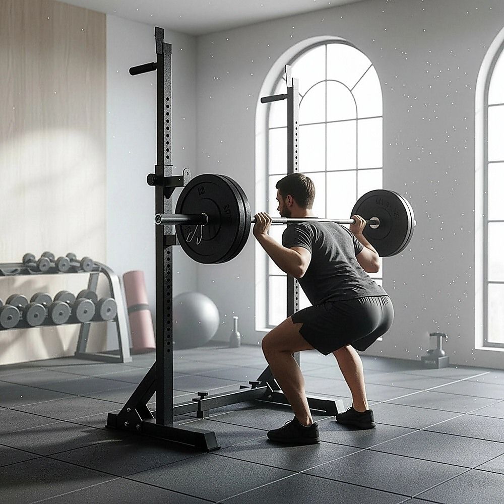 Commercial Squat Rack Adjustable Pair Fitness Exercise Weight Lifting Gym Barbell Stand