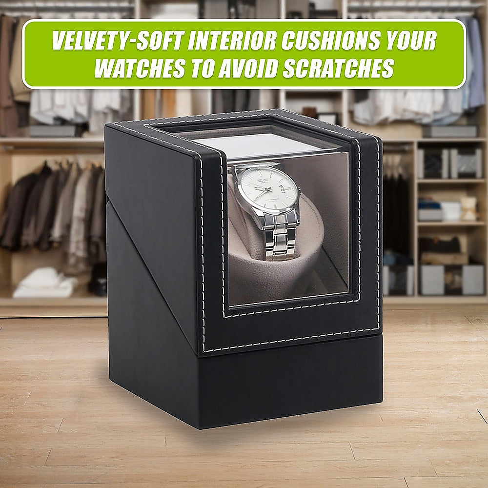 Arts & Crafts: Automatic Watch Winder Display Box Case Motor Rotation Storage PU Leather