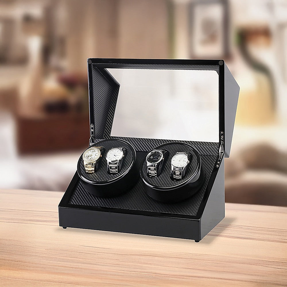 Arts & Crafts: Automatic Quad Watch Winder Wood Display Box Case Motor Rotation Storage