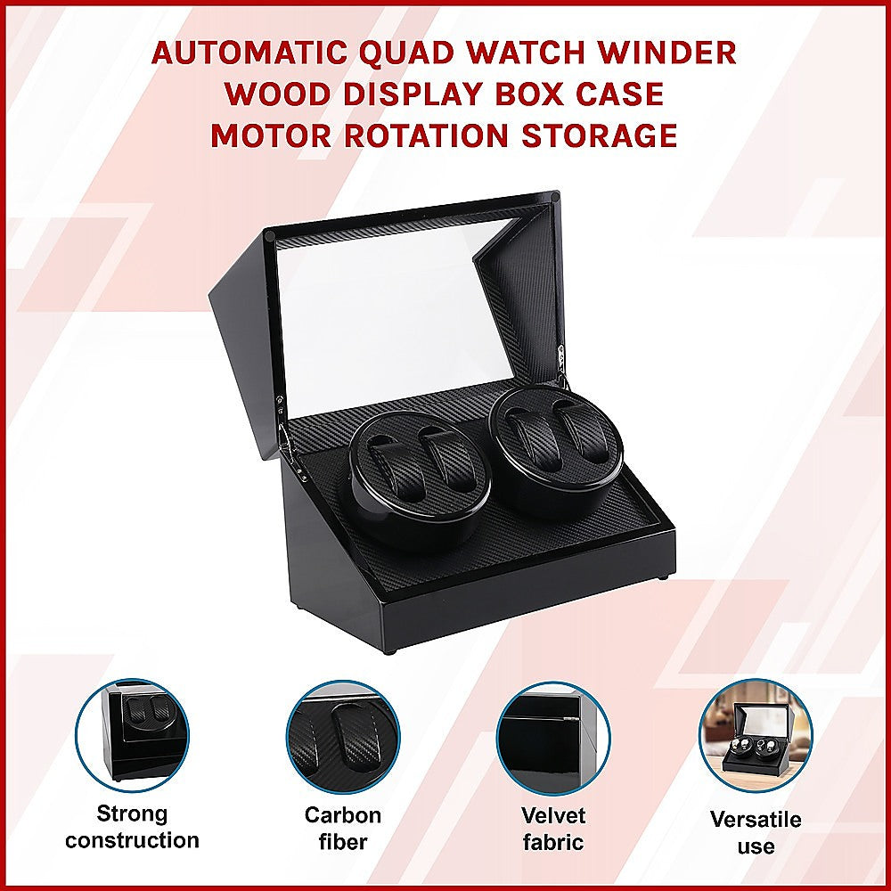 Arts & Crafts: Automatic Quad Watch Winder Wood Display Box Case Motor Rotation Storage