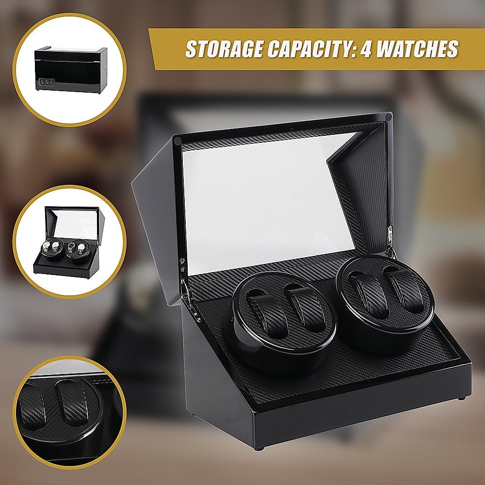 Arts & Crafts: Automatic Quad Watch Winder Wood Display Box Case Motor Rotation Storage