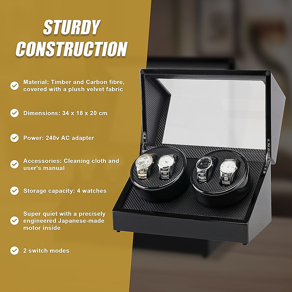 Arts & Crafts: Automatic Quad Watch Winder Wood Display Box Case Motor Rotation Storage
