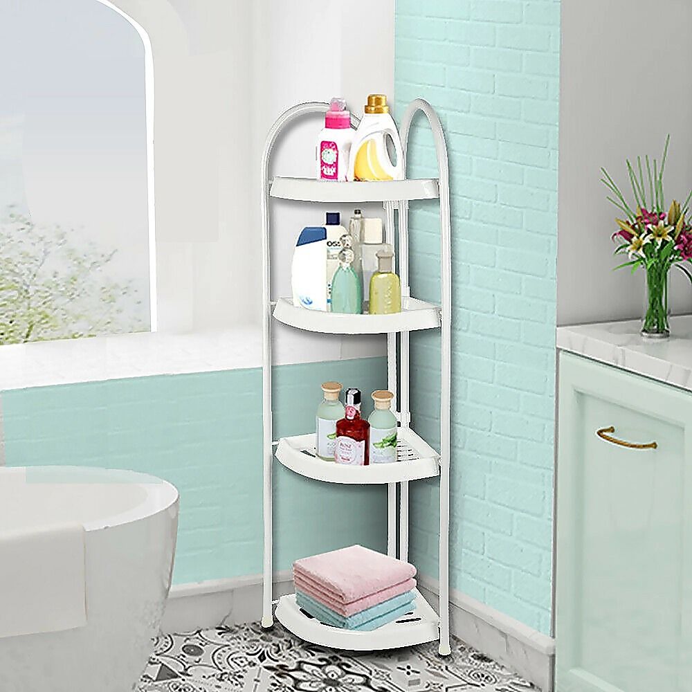 4 Tier Shower Corner Shelf White Freestanding Bathroom Storage Rack Bath Caddy Organiser