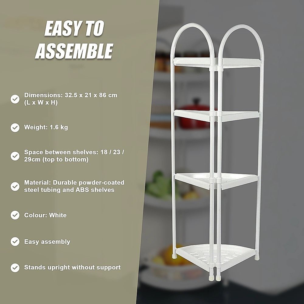 4 Tier Shower Corner Shelf White Freestanding Bathroom Storage Rack Bath Caddy Organiser
