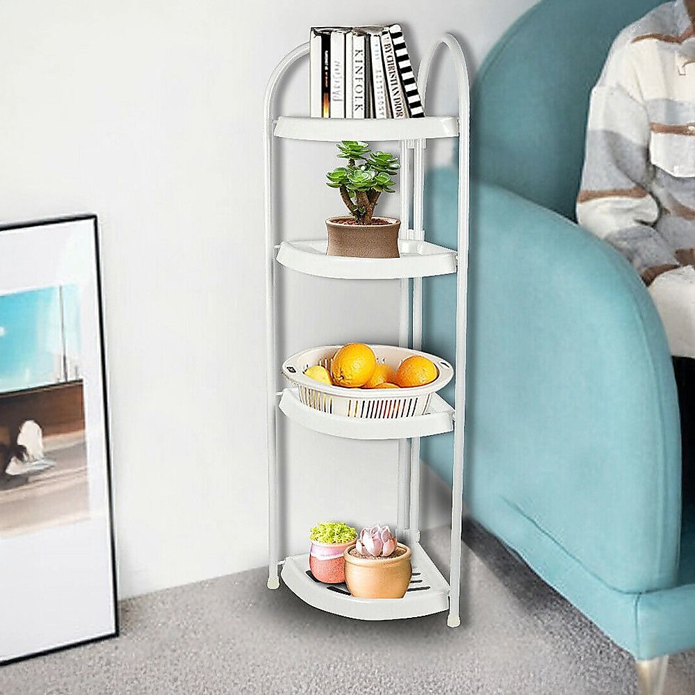 4 Tier Shower Corner Shelf White Freestanding Bathroom Storage Rack Bath Caddy Organiser