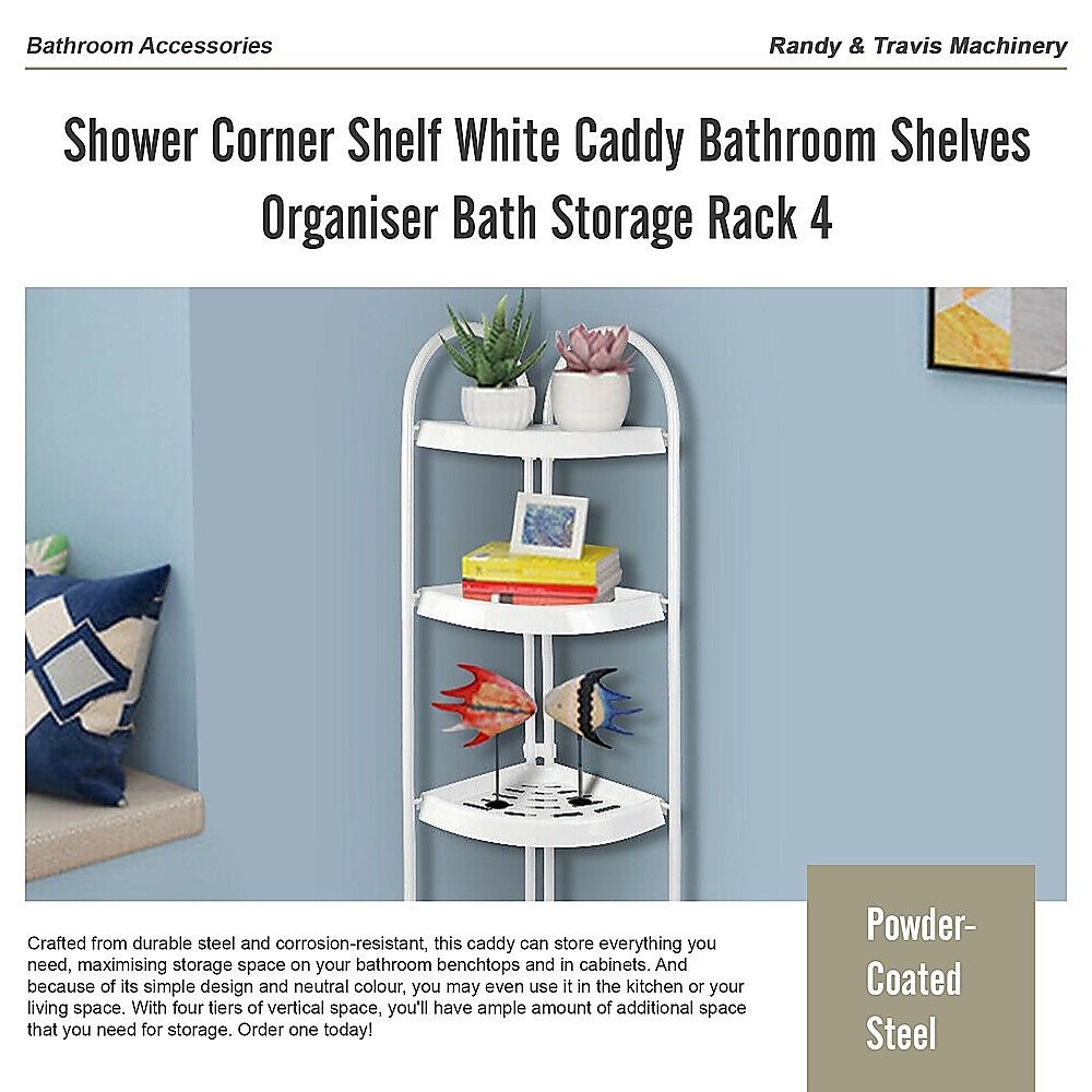 4 Tier Shower Corner Shelf White Freestanding Bathroom Storage Rack Bath Caddy Organiser