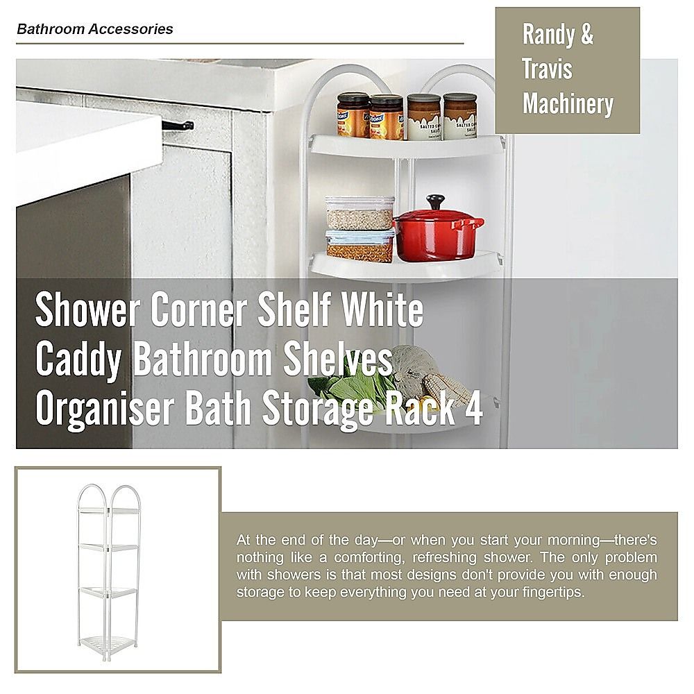 4 Tier Shower Corner Shelf White Freestanding Bathroom Storage Rack Bath Caddy Organiser