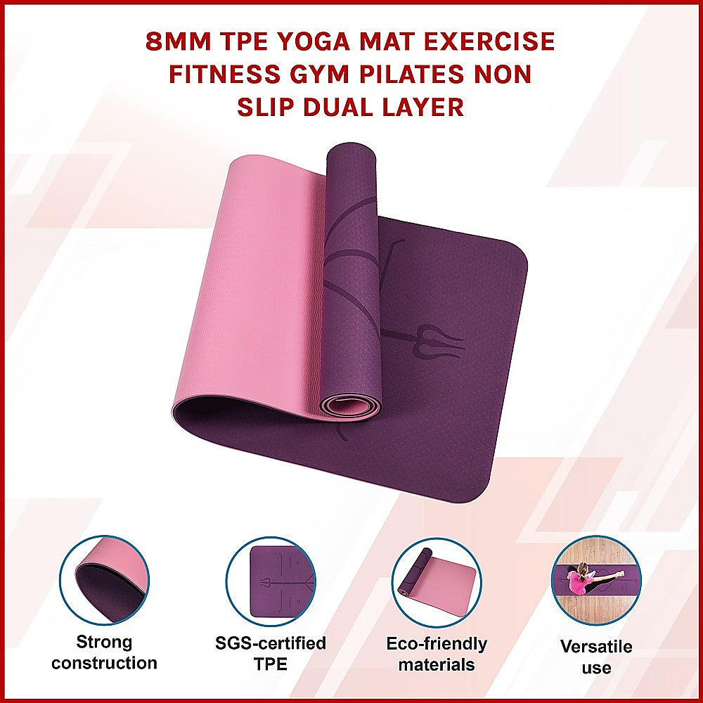 Yoga & Pilates: 8mm TPE Yoga Mat Exercise Fitness Gym Pilates Non Slip Dual Layer