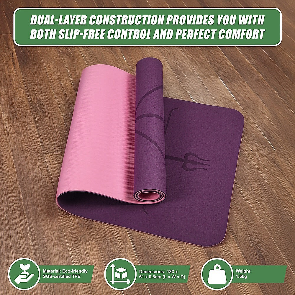 Yoga & Pilates: 8mm TPE Yoga Mat Exercise Fitness Gym Pilates Non Slip Dual Layer