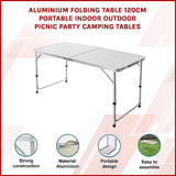 Outdoor Dining Sets: Aluminium Folding Table 120cm Portable Indoor Outdoor Picnic Party Camping Tables