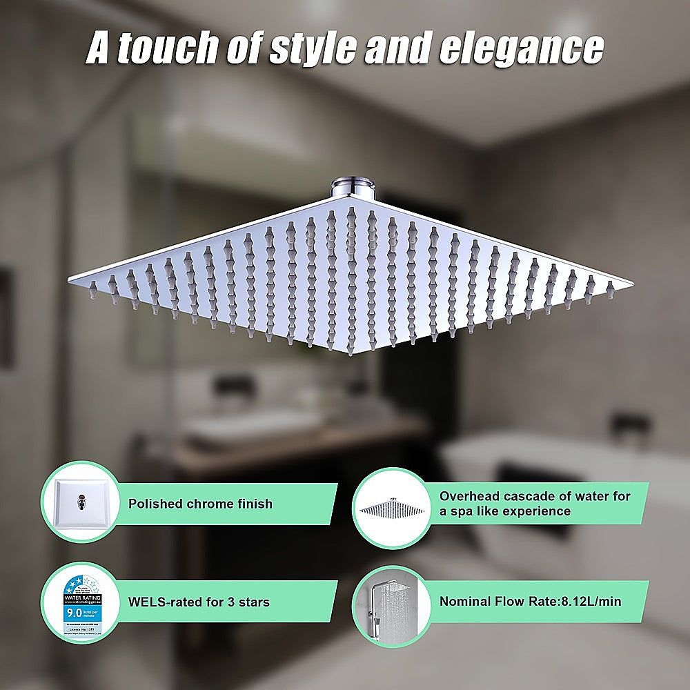 Shower Heads & Screens: 300mm Shower Head Square 304SS Polished Chrome Finish