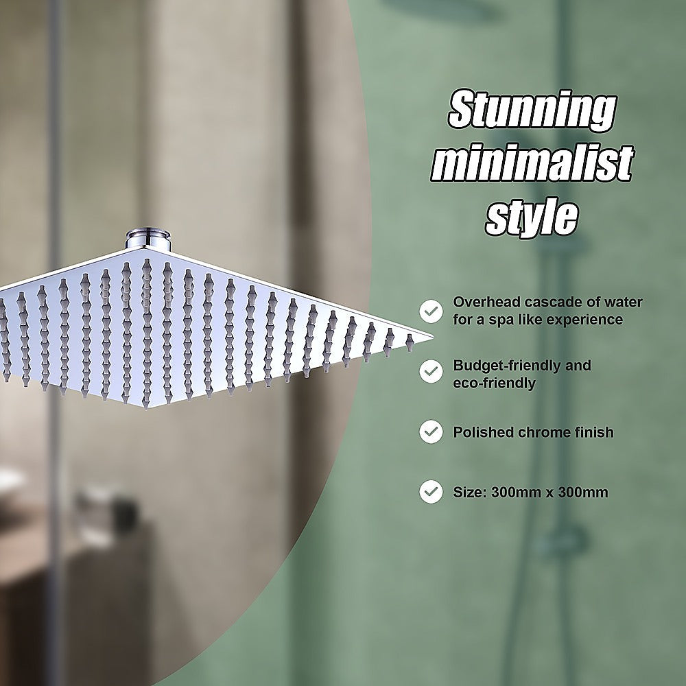 Shower Heads & Screens: 300mm Shower Head Square 304SS Polished Chrome Finish