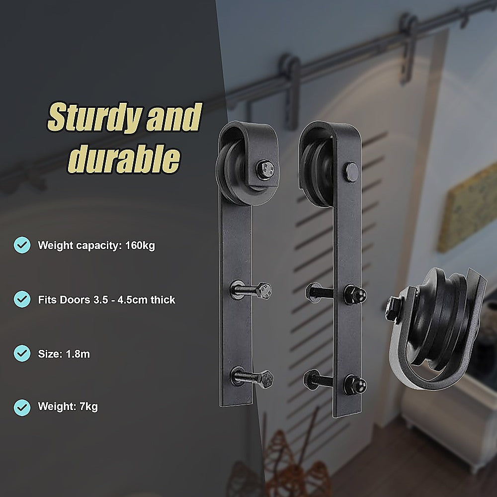 Door Hardware: 1.8m Sliding Barn Door Hardware Heavy Duty Sturdy Kit