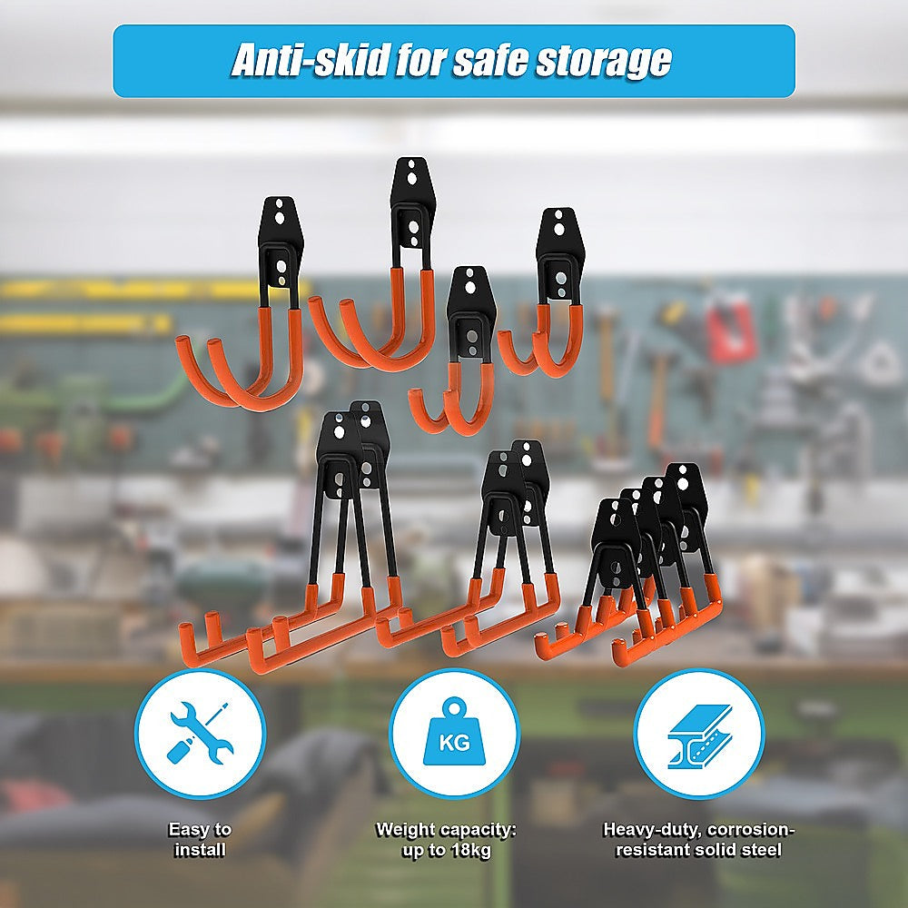 Masonry Tools: 12-Pack Wall Mount Garage Hooks Tool Storage Workshop Organiser Heavy Duty Steel