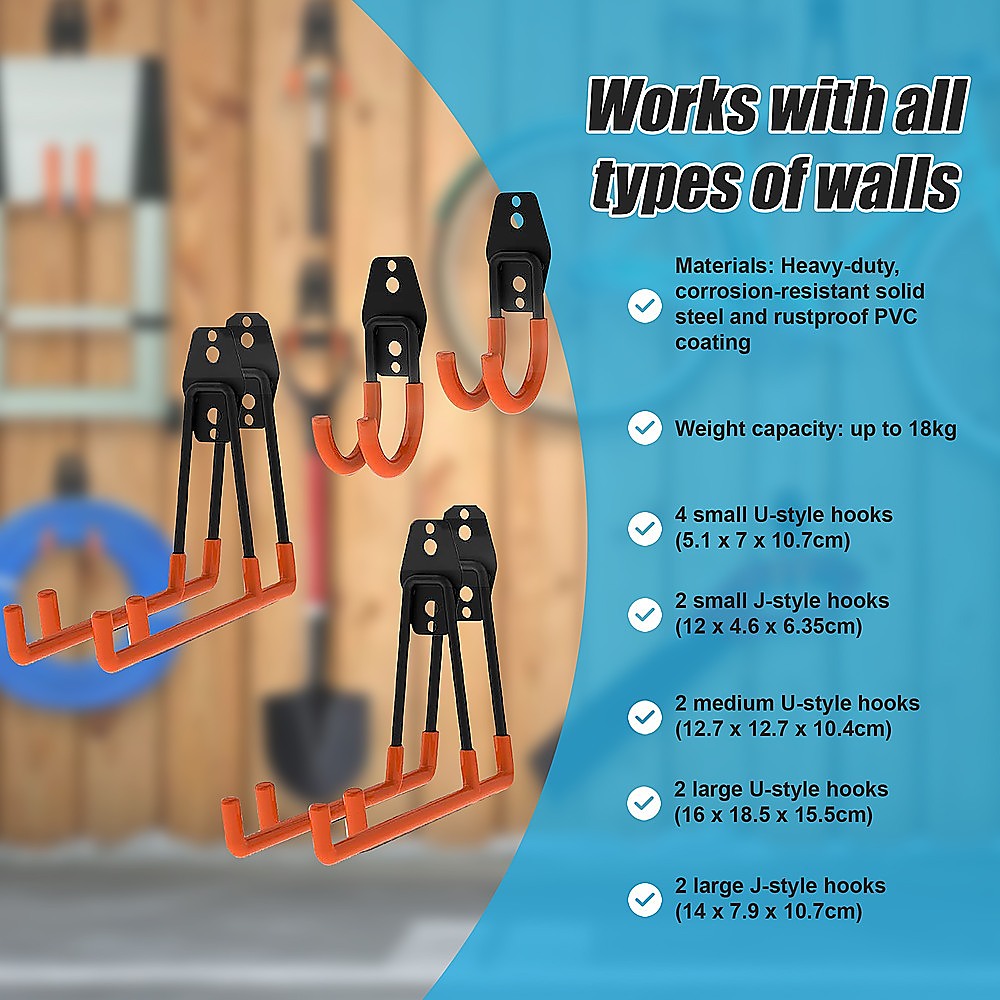 Masonry Tools: 12-Pack Wall Mount Garage Hooks Tool Storage Workshop Organiser Heavy Duty Steel