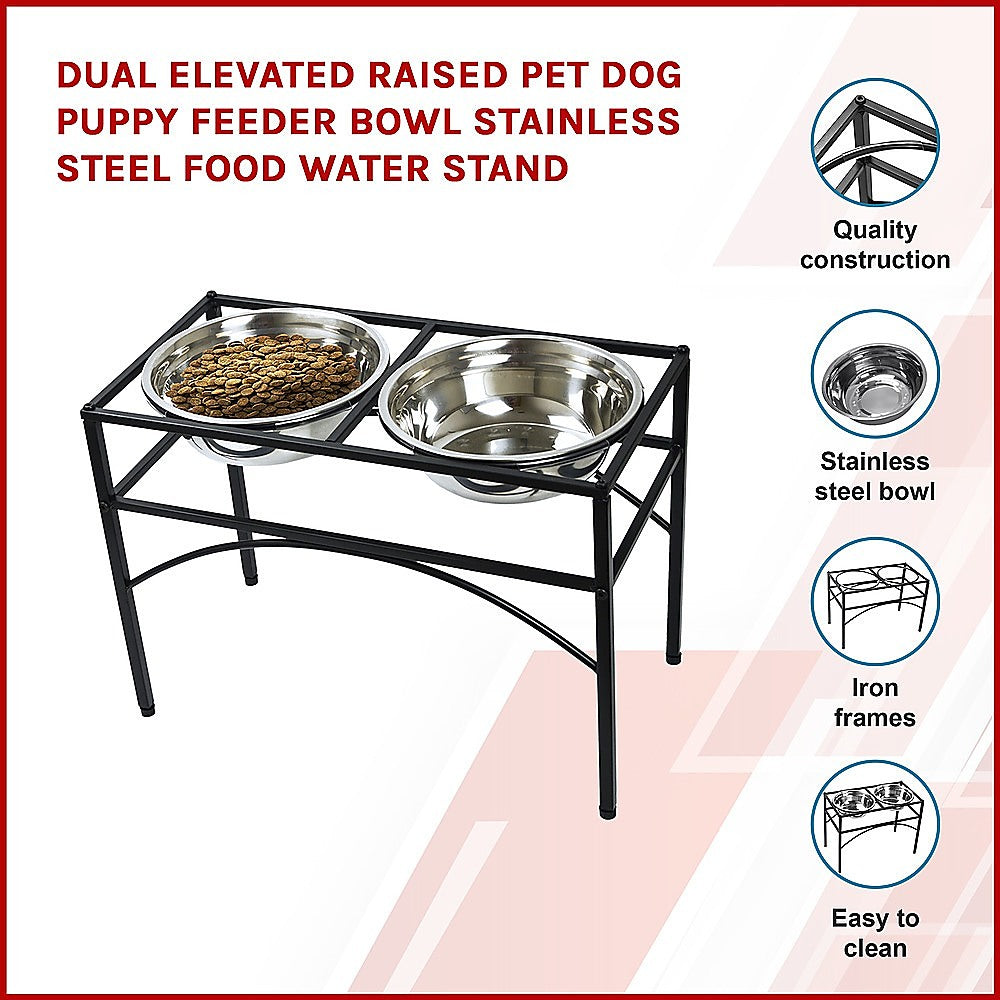 Dog Bowls, Feeders & Waterers: Dual Elevated Raised Pet Dog Puppy Feeder Bowl Stainless Steel Food Water Stand