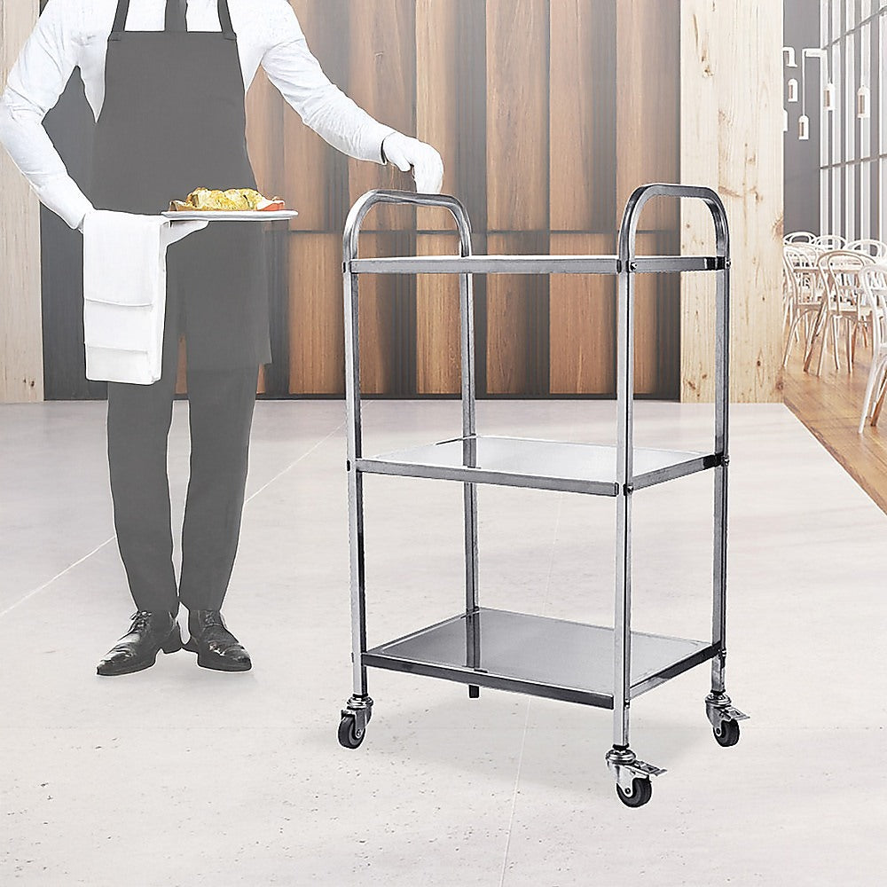 Kitchen Utensils: 3 Tiers Food Trolley Cart Stainless Steel Utility Kitchen Dining Service