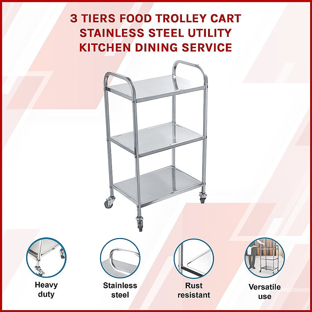 Kitchen Utensils: 3 Tiers Food Trolley Cart Stainless Steel Utility Kitchen Dining Service