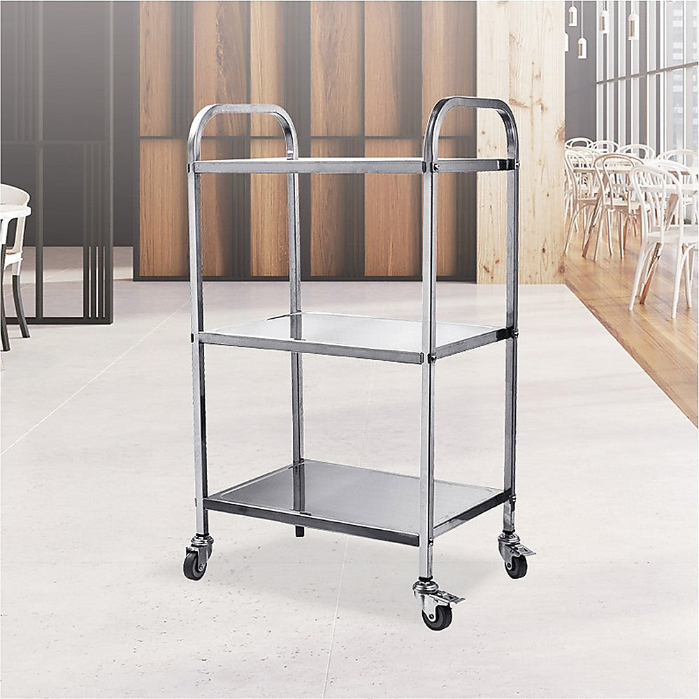 Kitchen Utensils: 3 Tiers Food Trolley Cart Stainless Steel Utility Kitchen Dining Service