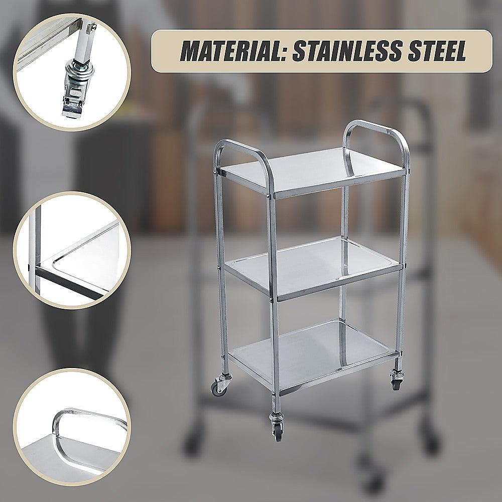 Kitchen Utensils: 3 Tiers Food Trolley Cart Stainless Steel Utility Kitchen Dining Service