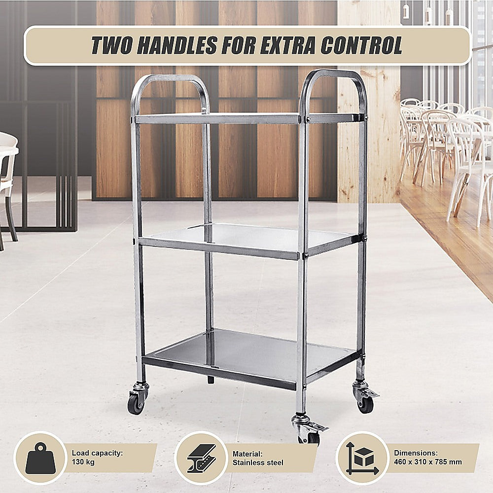Kitchen Utensils: 3 Tiers Food Trolley Cart Stainless Steel Utility Kitchen Dining Service
