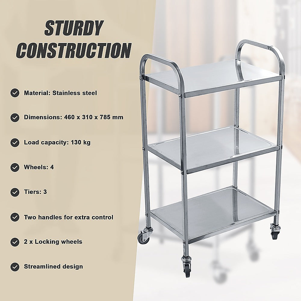 Kitchen Utensils: 3 Tiers Food Trolley Cart Stainless Steel Utility Kitchen Dining Service