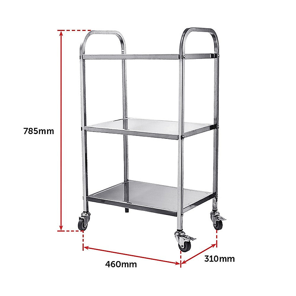 Kitchen Utensils: 3 Tiers Food Trolley Cart Stainless Steel Utility Kitchen Dining Service