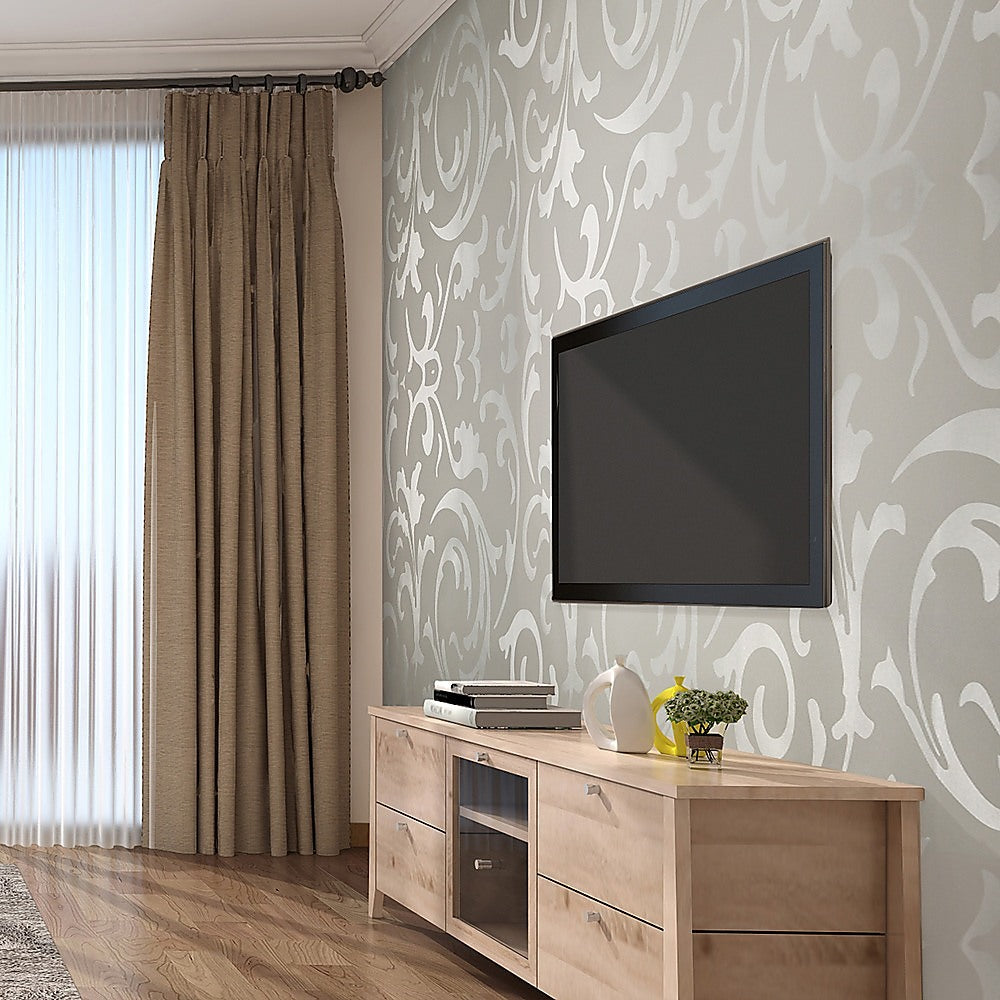 Kitchen & Bathroom DIY: Wallpaper Silver Flower Pattern Non-woven Wall Paper Roll