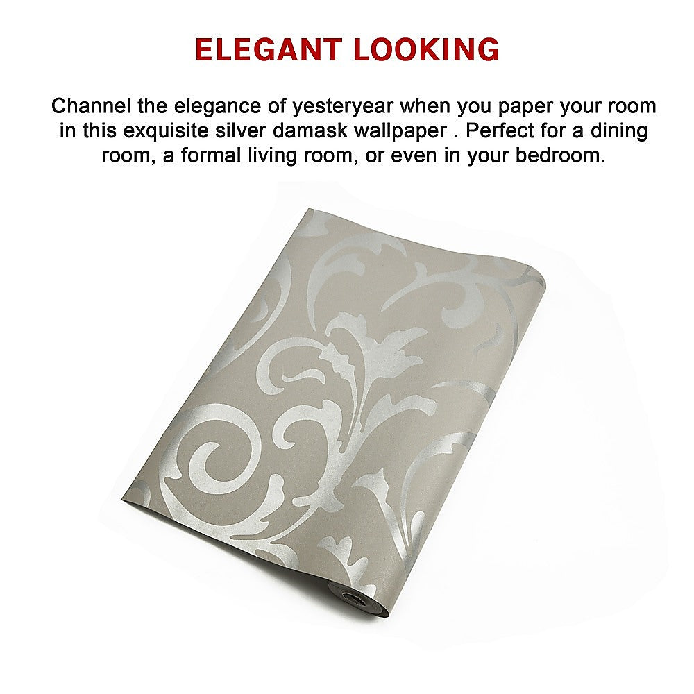 Kitchen & Bathroom DIY: Wallpaper Silver Flower Pattern Non-woven Wall Paper Roll