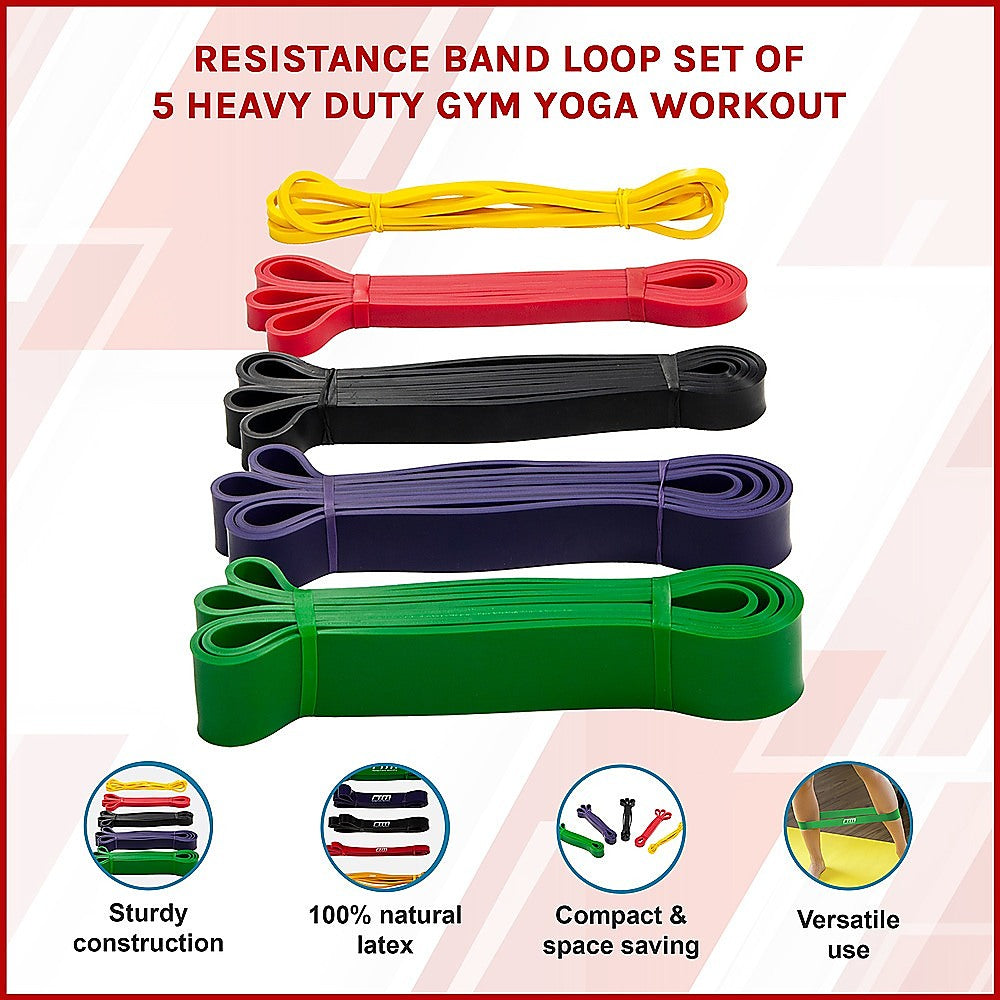Yoga & Pilates: Resistance Band Loop Set of 5 Heavy Duty Gym Yoga Workout