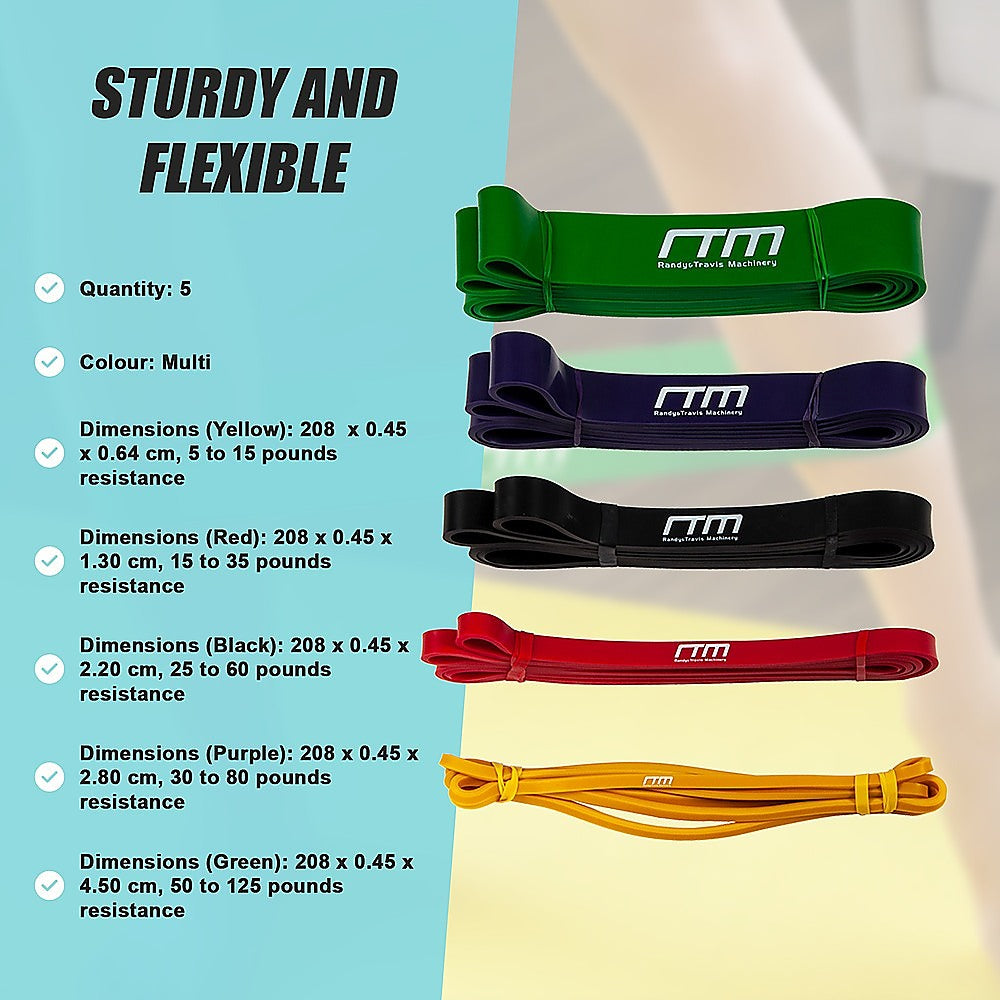 Yoga & Pilates: Resistance Band Loop Set of 5 Heavy Duty Gym Yoga Workout