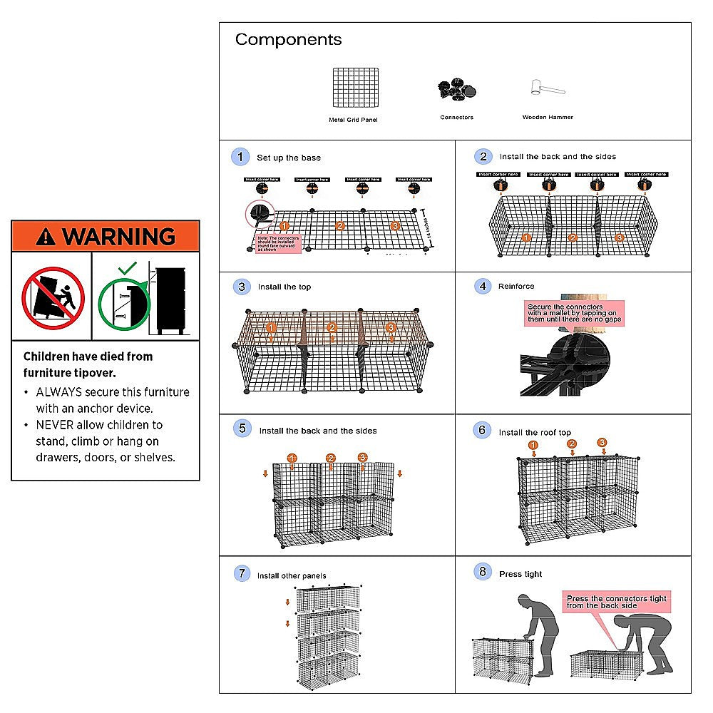 Bookcases & Shelves: 12 Cube Wire Grid Organiser Bookcase Storage Cabinet Wardrobe Closet Black