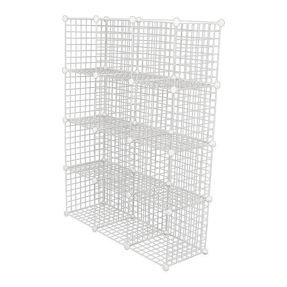 12 Cube Wire Grid Organiser Bookcase Storage Cabinet Wardrobe Closet White