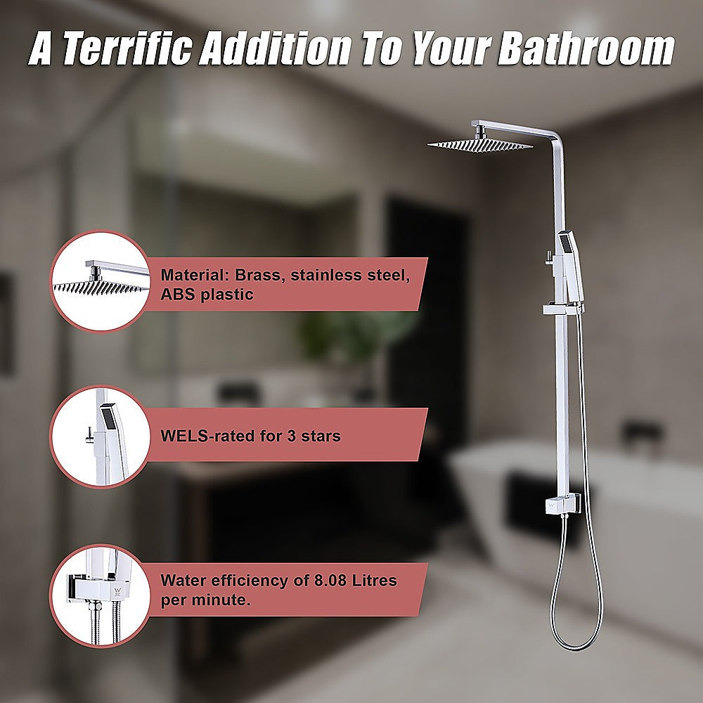 Shower Heads & Screens: WELS 8" Rain Shower Head Set Square Dual Heads Faucet High Pressure Hand Held