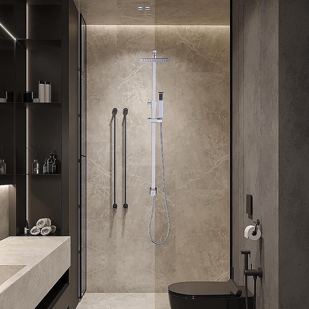 Shower Heads & Screens: WELS 8" Rain Shower Head Set Square Dual Heads Faucet High Pressure Hand Held