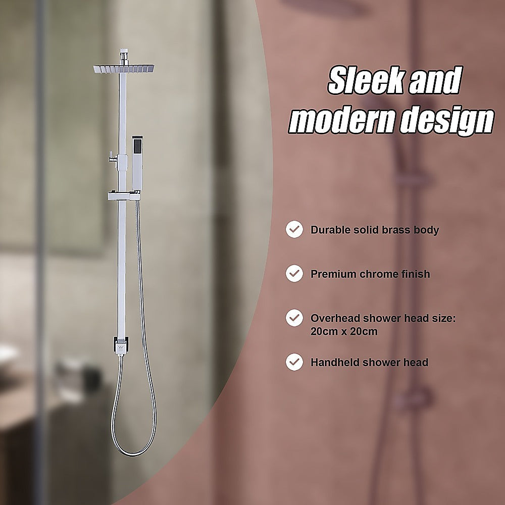 Shower Heads & Screens: WELS 8" Rain Shower Head Set Square Dual Heads Faucet High Pressure Hand Held