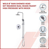 Shower Heads & Screens: WELS 8" Rain Shower Head Set Rounded Dual Heads Faucet High Pressure With Mixer