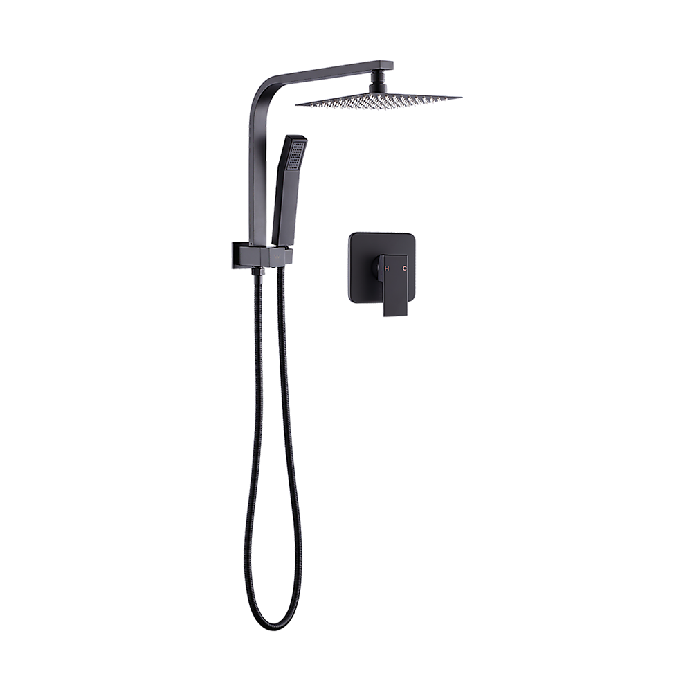 Shower Heads & Screens: WELS 8" Rain Shower Head Set Square Dual Heads Faucet High Pressure With Mixer