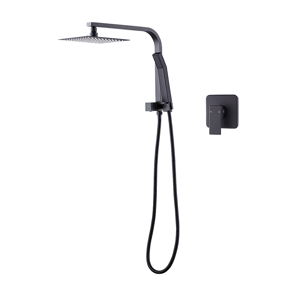 Shower Heads & Screens: WELS 8" Rain Shower Head Set Square Dual Heads Faucet High Pressure With Mixer