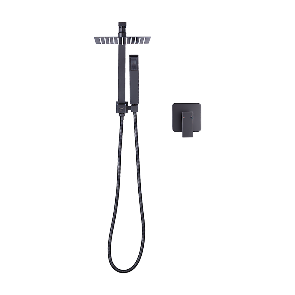 Shower Heads & Screens: WELS 8" Rain Shower Head Set Square Dual Heads Faucet High Pressure With Mixer