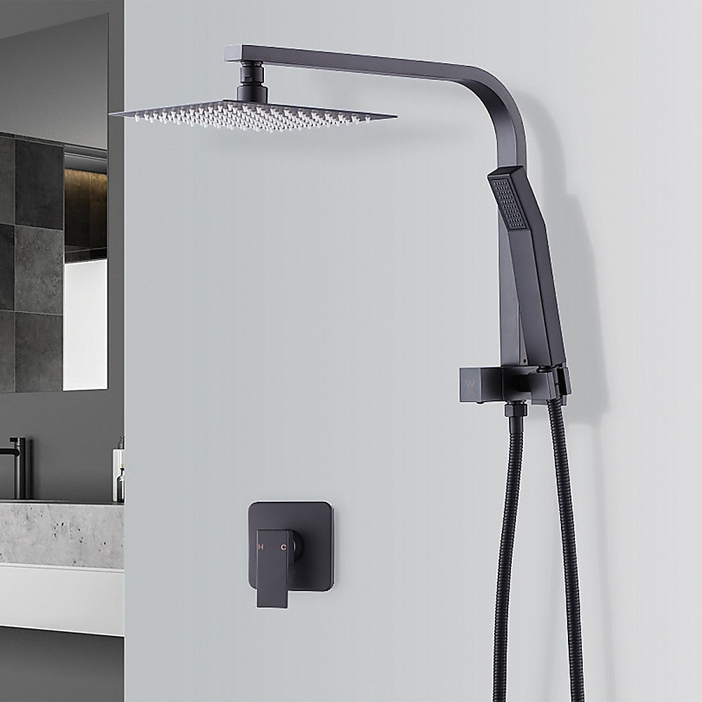 Shower Heads & Screens: WELS 8" Rain Shower Head Set Square Dual Heads Faucet High Pressure With Mixer