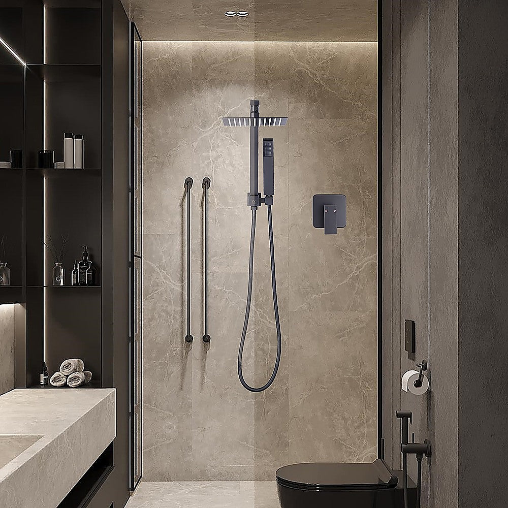 Shower Heads & Screens: WELS 8" Rain Shower Head Set Square Dual Heads Faucet High Pressure With Mixer