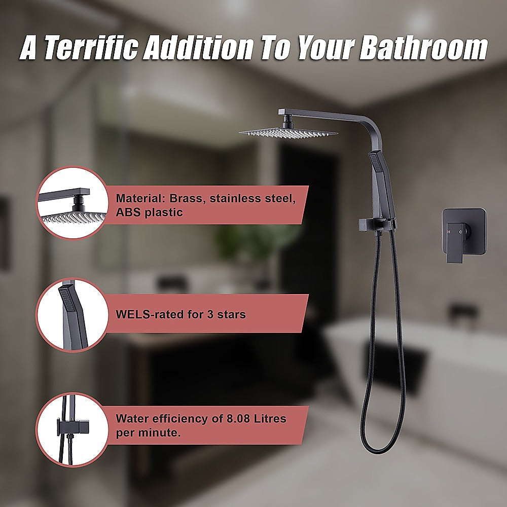 Shower Heads & Screens: WELS 8" Rain Shower Head Set Square Dual Heads Faucet High Pressure With Mixer