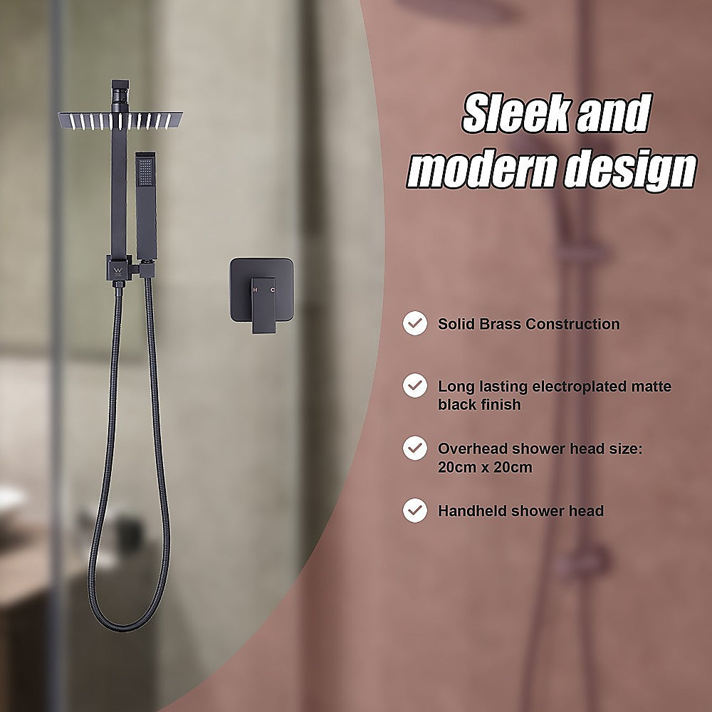 Shower Heads & Screens: WELS 8" Rain Shower Head Set Square Dual Heads Faucet High Pressure With Mixer