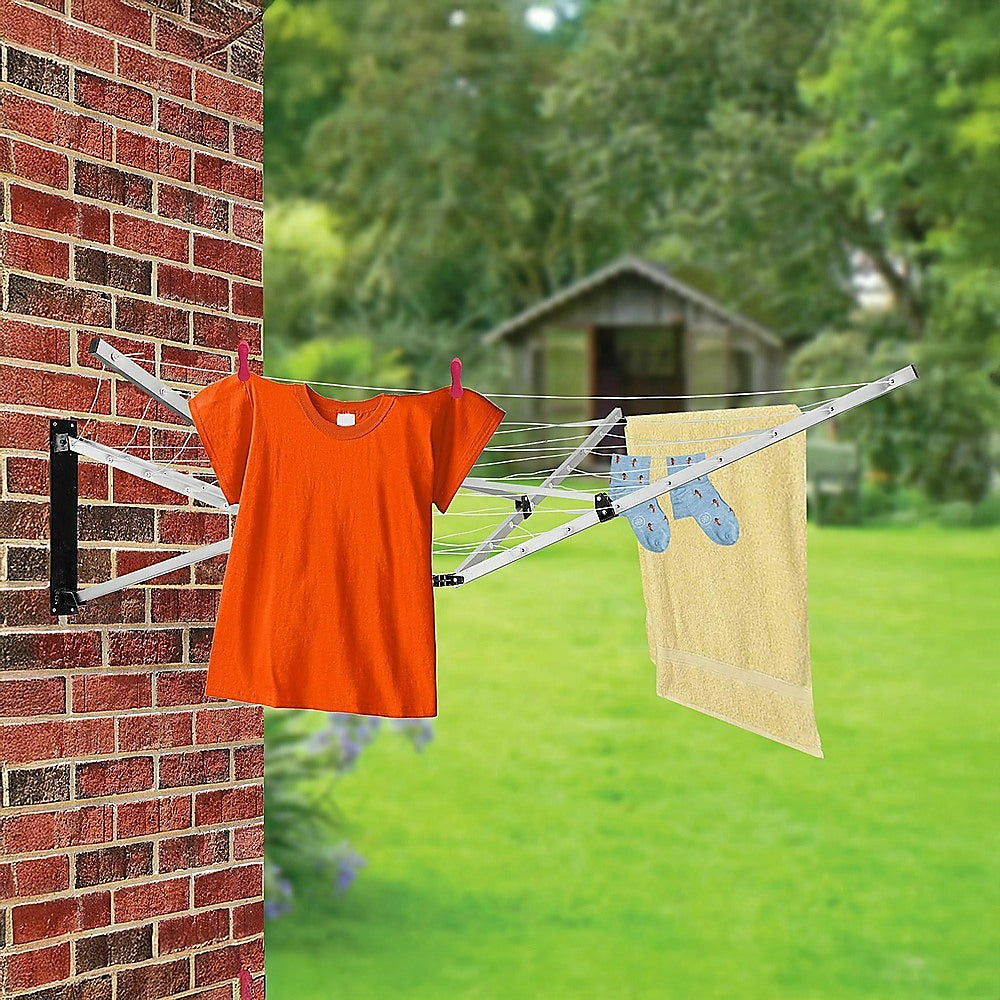 Drying Racks & Hangers: 26m 5 Arm Wall Hang Mountable Clothes Airer Dryer Washing Line Bathroom Kitchen